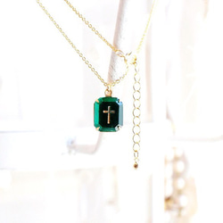 Forest Green Cross Intaglio Vintage Pendant 2枚目の画像