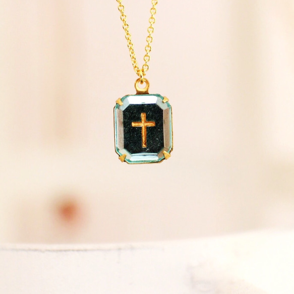 Aqua Blue Cross Intaglio Vintage Pendant 2枚目の画像