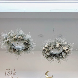 fluffy snow wreath (flying wreath)  ふわふわ フライングリース  ドライフラワー 2枚目の画像