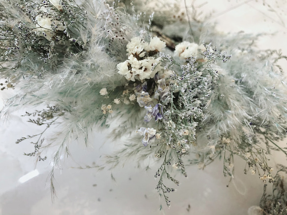 fluffy snow wreath (flying wreath)  ふわふわ フライングリース  ドライフラワー 3枚目の画像