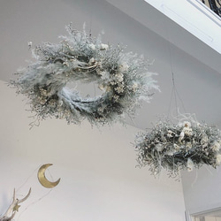 fluffy snow wreath (flying wreath)  ふわふわ フライングリース  ドライフラワー 4枚目の画像