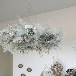 fluffy snow wreath (flying wreath)  ふわふわ フライングリース  ドライフラワー 5枚目の画像