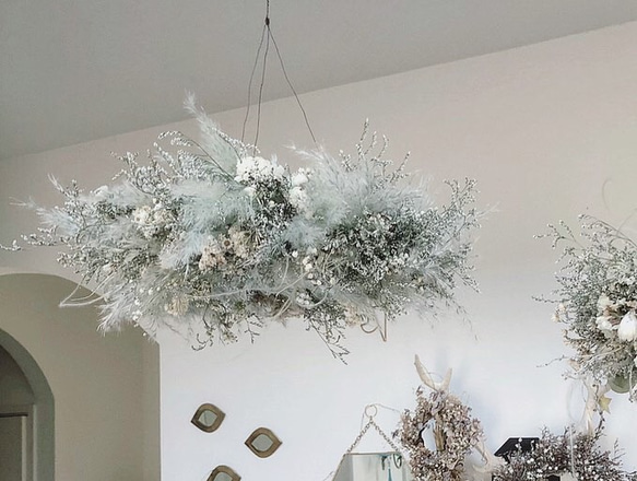 fluffy snow wreath (flying wreath)  ふわふわ フライングリース  ドライフラワー 5枚目の画像