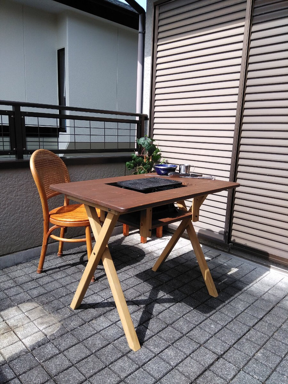 木製テーブル ：簡単おうちでアウトドア【卓上コンロ、BBQコンロ深さ２段階】 1枚目の画像