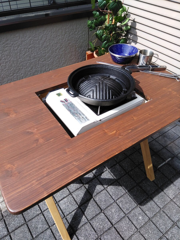 木製テーブル ：簡単おうちでアウトドア【卓上コンロ、BBQコンロ深さ２段階】 3枚目の画像