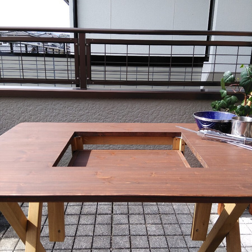 木製テーブル ：簡単おうちでアウトドア【卓上コンロ、BBQコンロ深さ2