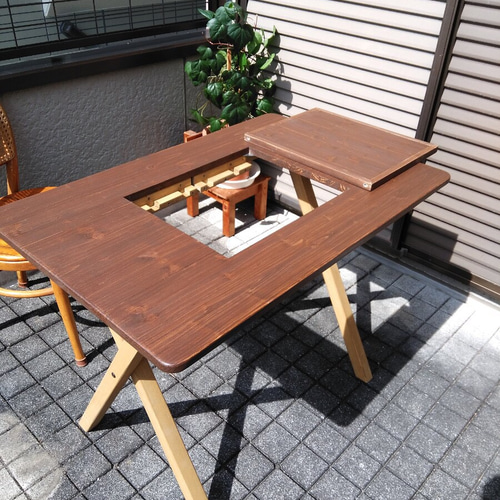木製テーブル ：簡単おうちでアウトドア【卓上コンロ、BBQコンロ