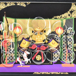 五月人形 兜 壁飾り マグネット式 フレームセット 缶バッジ 2枚目の画像