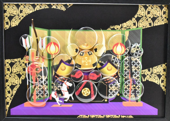 五月人形 兜 壁飾り マグネット式 フレームセット 缶バッジ 2枚目の画像