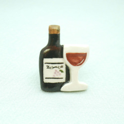 ＜陶器/お酒＞ワインボトル&グラス帯留め（葡萄ラベル） 2枚目の画像