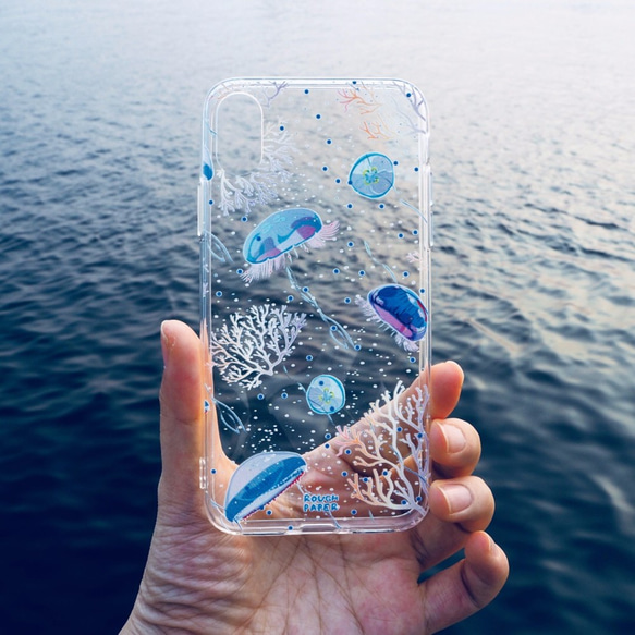 クラゲとサンゴ|透明なソフトシェル|携帯電話ケース 1枚目の画像