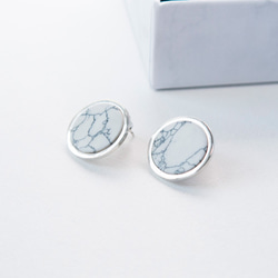 石紋。白松石片小耳環 WHITE HOWLITE SILVER CIRCLE EARRING 02 第1張的照片