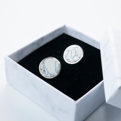 石紋。白松石片小耳環 WHITE HOWLITE SILVER CIRCLE EARRING 02 第2張的照片