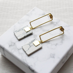 幾何。黃銅長方耳環 耳針純銀 GEOMETRIC RECTANGLE EARRING 第2張的照片