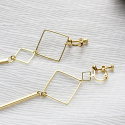 幾何。簡約方框黃銅長耳環 耳針純銀 GEOMETRIC SQUARE DANGLE EARRING 第5張的照片