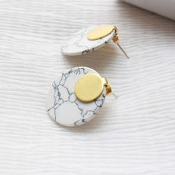 幾何。黃銅白松石大耳環 耳針純銀 LARGE BRASS DISC HOWLITE STUDS 第2張的照片