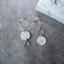 幾何。黃銅白松石圓片長耳環 BRASS HOWLITE DANGLE EARRING 第2張的照片