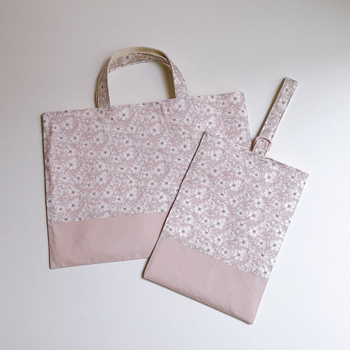 ここみる様オーダー★リバティフリルレッスンバックセット上品ピンク ここみる様オーダー☆リバティフリルレッスンバックセット上品ピンク