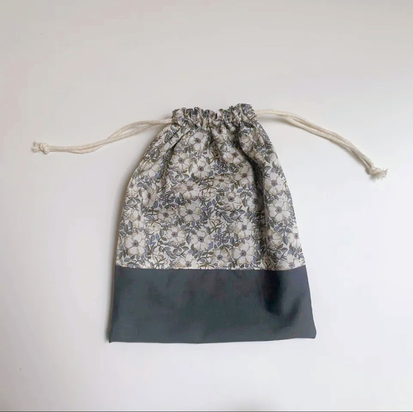 ◇4サイズ◇ リバティ メイモリス グレー 巾着袋 体操服袋・お