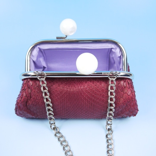 受注製作】ダイヤモンドパイソン製チェーン付がま口ポーチ「キャンディ