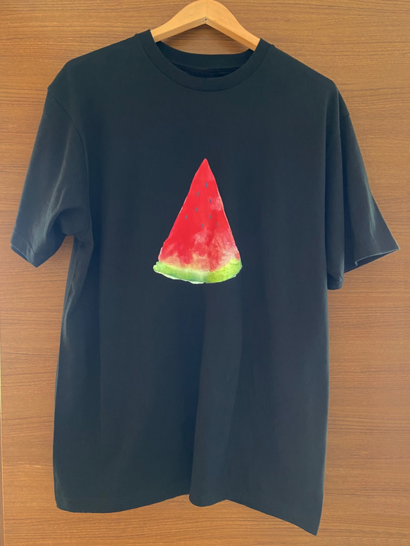 コットン100% 【三角スイカTシャツ】黒 1枚目の画像