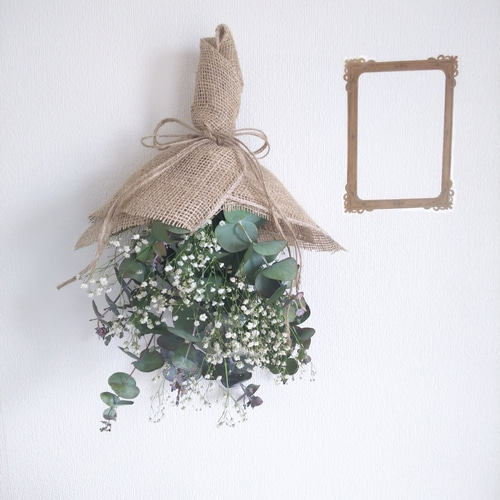 No．166 ユーカリとカスミ草のシンプルスワッグ