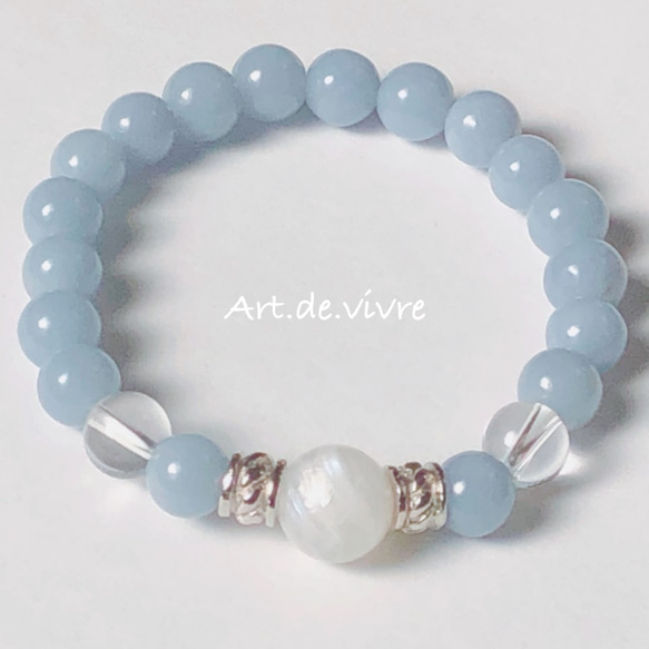 【再販】月の光の石「ムーンストーン」＆天使の石「エンジェライト」の天然石ブレスレット 1枚目の画像
