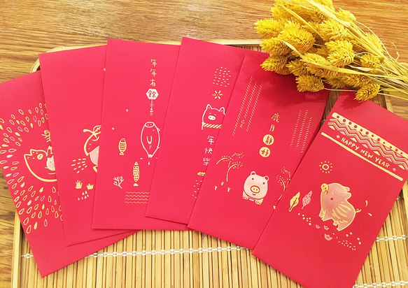 2019豚年6豚年赤封筒/手作りエナメル赤封筒バッグダブルカラーゴールドカラー 1枚目の画像