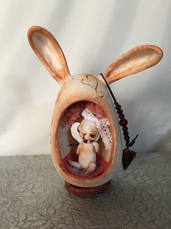 陶器人形 作家物 花とウサギの妖精 インテリア オブジェ 陶器人形 作家物 花とウサギの妖精 インテリア オブジェ