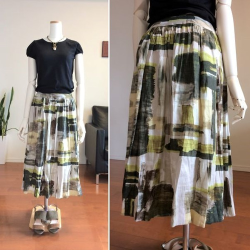 完成品】5号 ロングギャザースカート(麻 71.5cm丈） ロングスカート