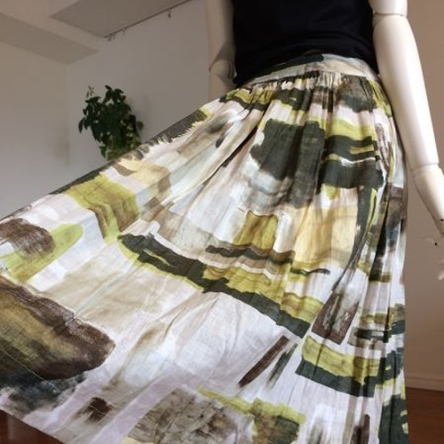 45r 麻100％ギャザーロングスカート 完成品】5号 ロングギャザースカート(麻 71.5cm丈） ロングスカート