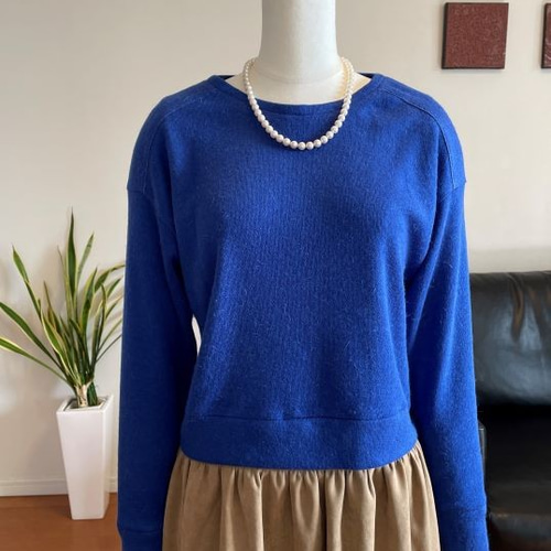 23区　ウール　ニット　セーター　ロイヤルブルー　ドロップショルダー　38 完成品】5号ドロップショルダーショート丈ニット(ロイヤルブルー