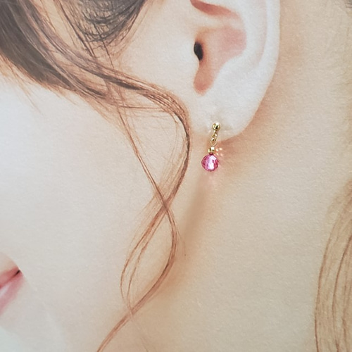 K18ピンクトパーズとライトミラーボールのピアス ピアス（スタッド・一 