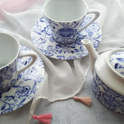 リニューアル！青のシノワズリTeaset(ポット1個、カップ＆ソーサー2客 ) ※限定1 定価6500円→4550円 2枚目の画像