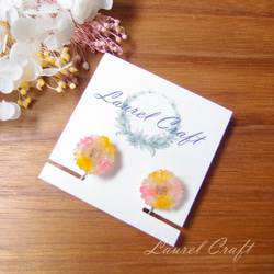 蠟菊 艷彩系列-粉紅&黃 925銀針耳環/無痛耳夾 第3張的照片