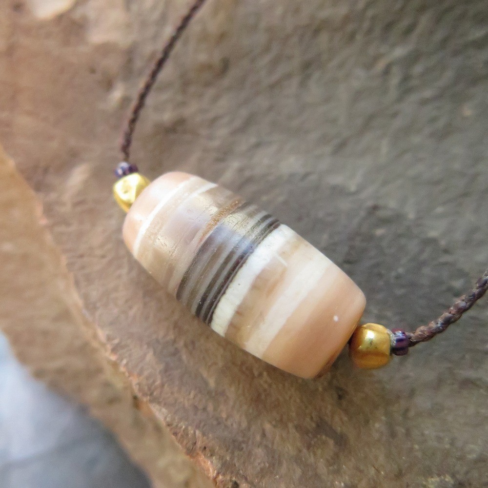 アンティーク　 緒　古代瑪瑙　線珠　＋　金　＆　グーズベリー　ネックレス　千世 chitose 32,500円