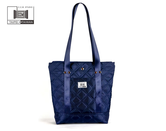 菱格紋呢絨托特包(藍-日本布料)-設計師手工包、手作包 Tote 第2張的照片