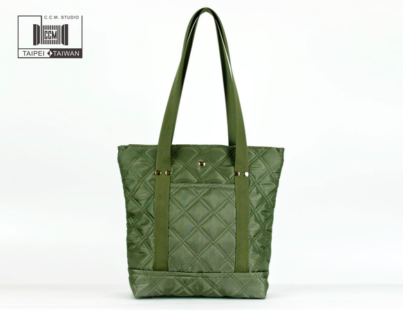 菱格紋呢絨托特包(軍綠-日本布料)-設計師手工包、手作包 Tote 第2張的照片