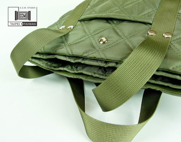 菱格紋呢絨托特包(軍綠-日本布料)-設計師手工包、手作包 Tote 第7張的照片
