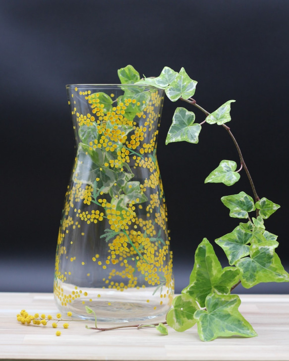 送料無料】ミモザのフラワーベース（大）✨クリスマスプレゼントガラス