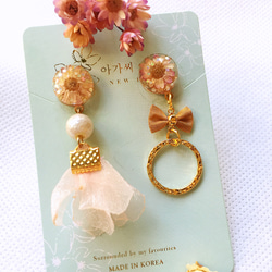 日本UV膠乾燥花style2～結合棉珍珠及手作蕾絲花耳環 第2張的照片