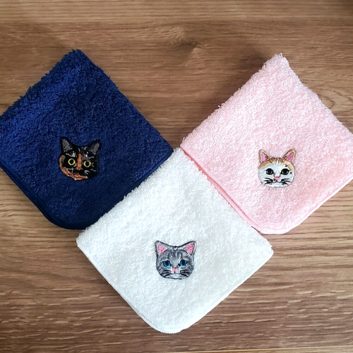 猫さん刺繍の泉州タオルハンカチ♬ ハンカチ・手ぬぐい Reona Things