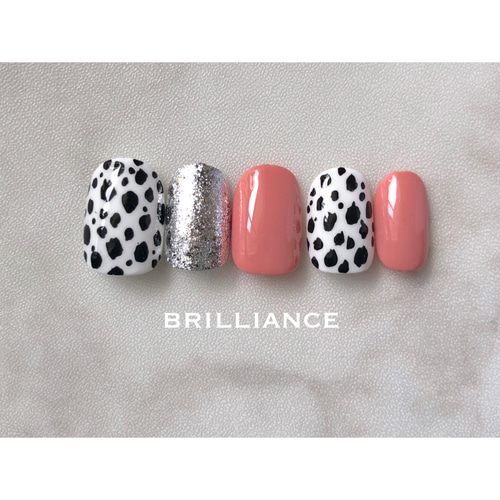 124】ダルメシアン× グレーオレンジ フットネイルチップ 選べる  