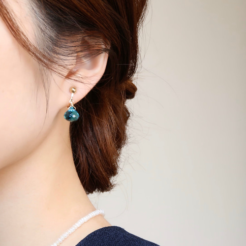 ブルー一粒ピアスイヤリング変更可