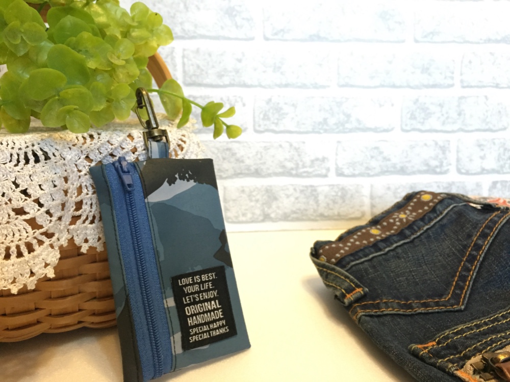 防水ブルー迷彩 リールキーケース 男前 コインケース ミニ財布 パス