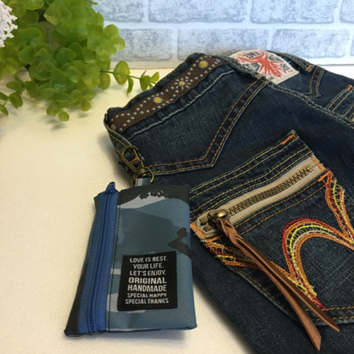 防水ブルー迷彩 リールキーケース 男前 コインケース ミニ財布