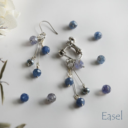 九月石*藍寶石和堇青石和小珍珠耳環[可能會刺穿] 第1張的照片