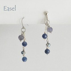 九月石*藍寶石和堇青石和小珍珠耳環[可能會刺穿] 第2張的照片