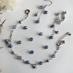 九月石*藍寶石和堇青石和小珍珠耳環[可能會刺穿] 第4張的照片