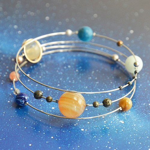 太陽系をまとう＊ガリレオ衛星入り惑星ブレスレット【Coil hard wire